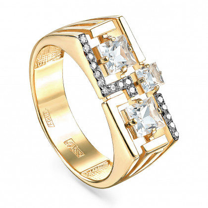 Кольцо из золота с бриллиантом и горным хрусталем